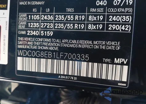 2020 Mercedes-Benz Glc 300 4Matic from USA, damaged, VIN WDC0G8EB1LF700335